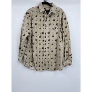 Woolrich Mens Fly Fishing Lure Print Flannel Shirt Oatmeal Long Sleeve XL
